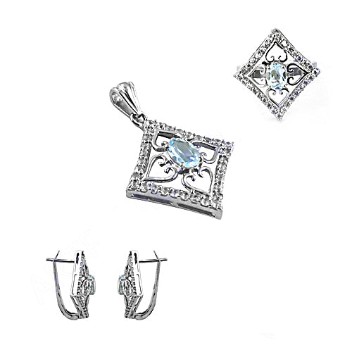 925 Silver Gemstone Pendant Earrings Ring Set for Women
