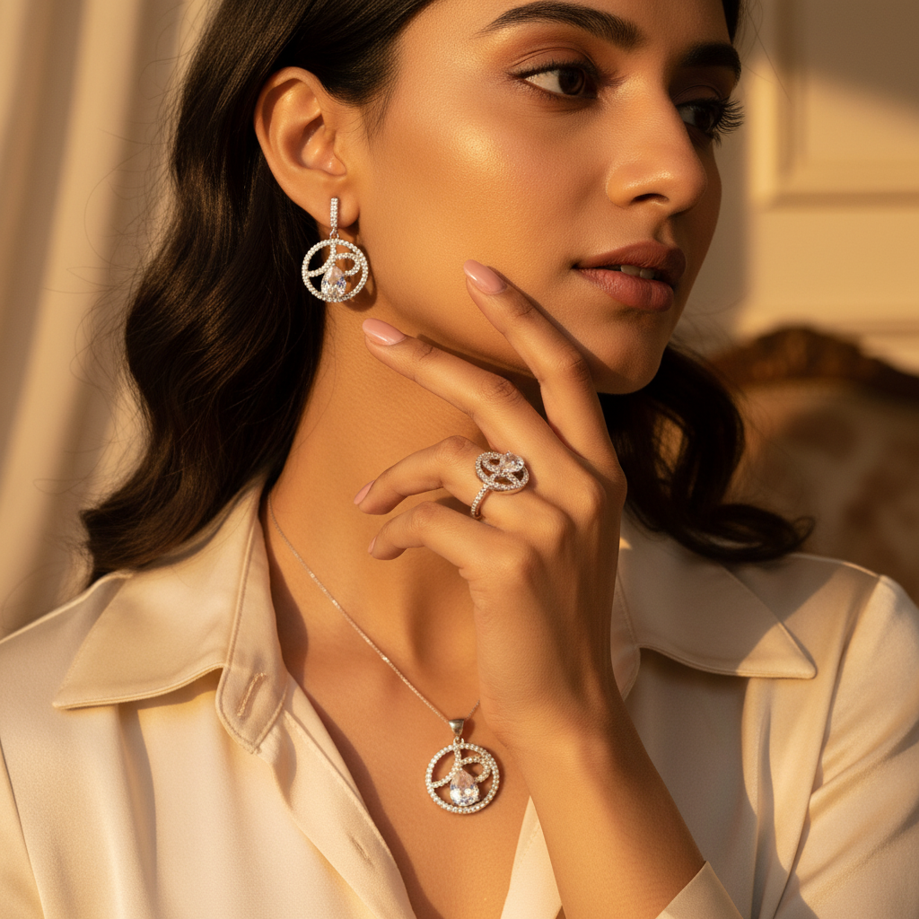 925 Silver Cubic Zirconia Jewelry Set | Women's Gift