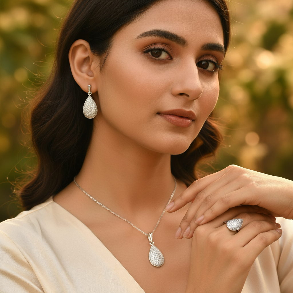 925 Silver Cubic Zirconia Jewelry Set for Women | Gift