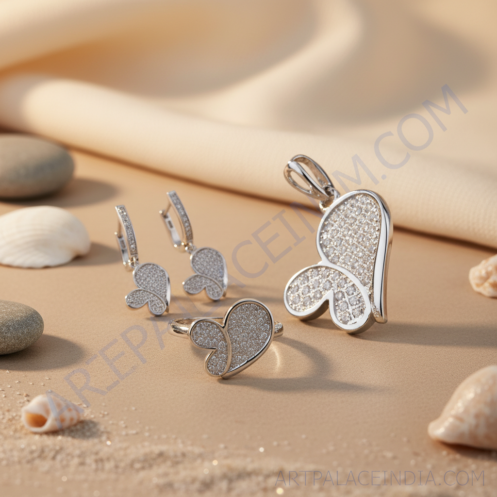 Conjunto de joyas de mariposa en plata 925 | pendientes, colgante y anillo