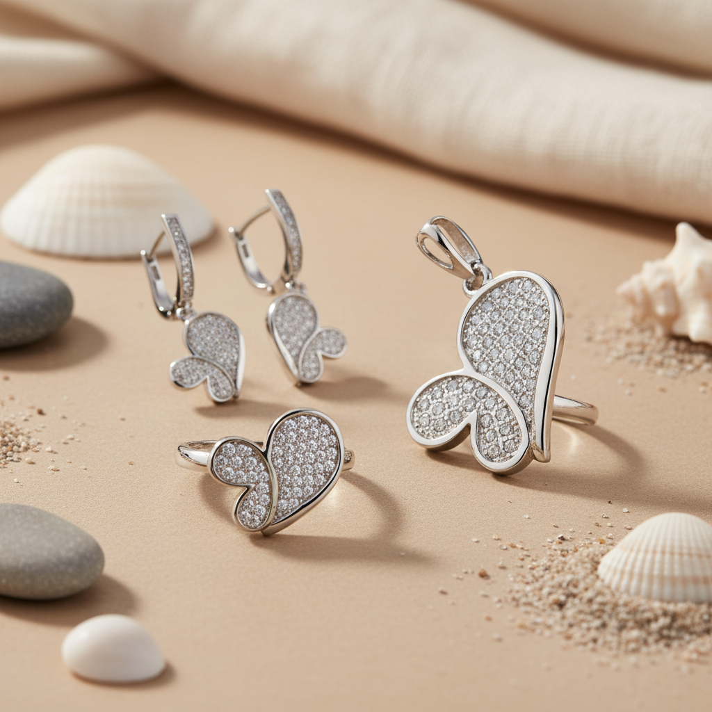 925 Silver Butterfly Jewelry Set | Earrings, Pendant & Ring