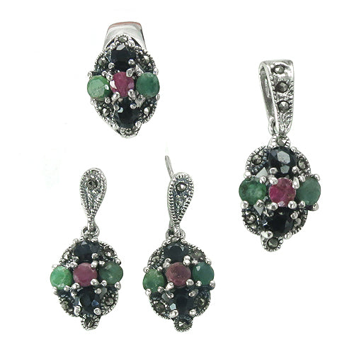 925 Silver Gemstone Ring & Earrings Set | Women's Jewelry Gift