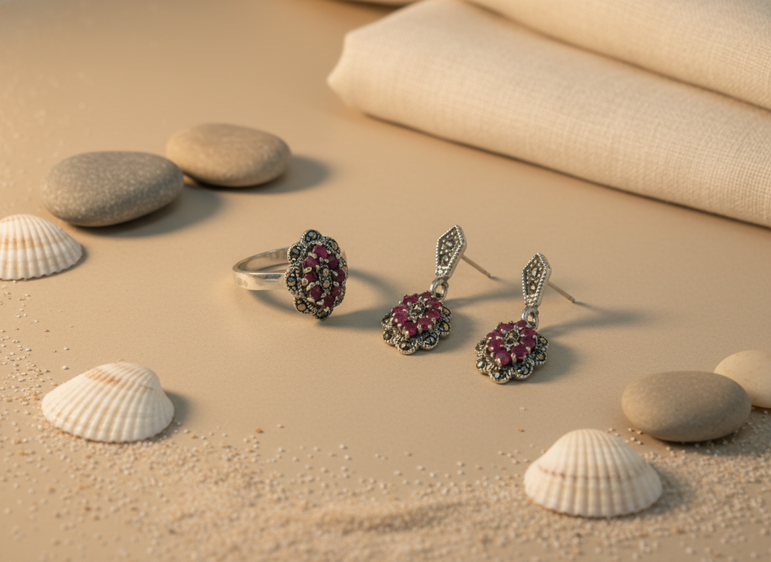 Silver Ruby Ring & Earrings Set | Gemstone Jewelry for Women