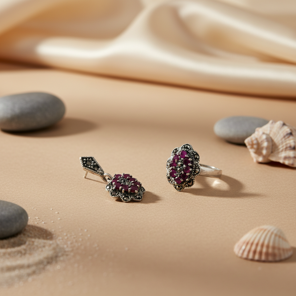 Silver Ruby Ring & Earrings Set | Gemstone Jewelry for Women