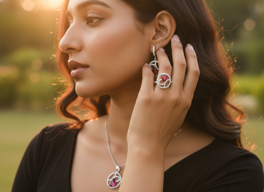 925 Silver Ruby Jewelry Set for Women | Gift Idea