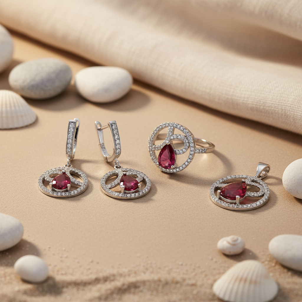 925 Silver Ruby Jewelry Set for Women | Gift Idea