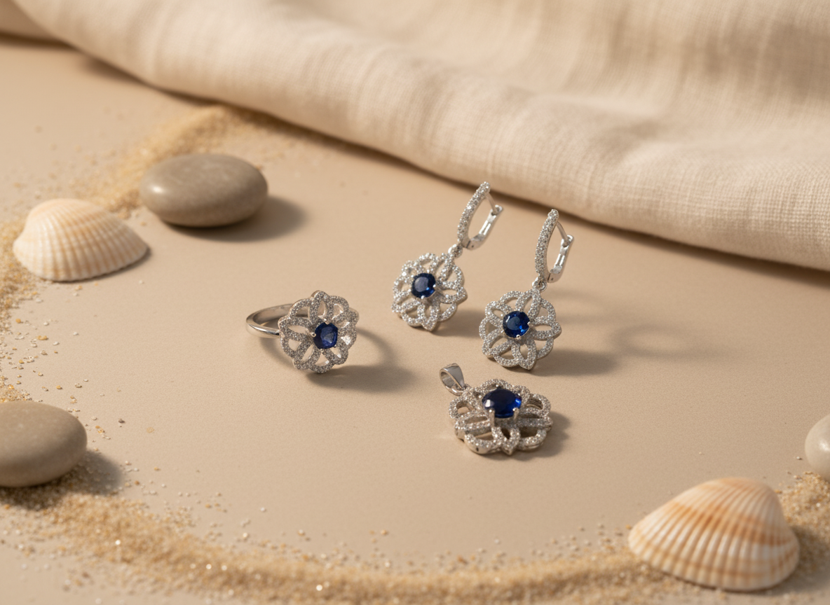 Conjunto de joyas de zafiro azul en plata 925 para mujer | regalo