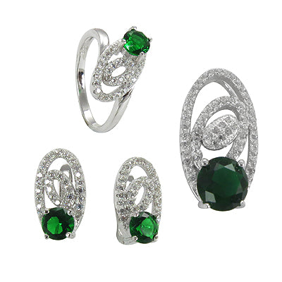 925 Silver Emerald Ring & Earrings Set for Women | Jewelry Gift