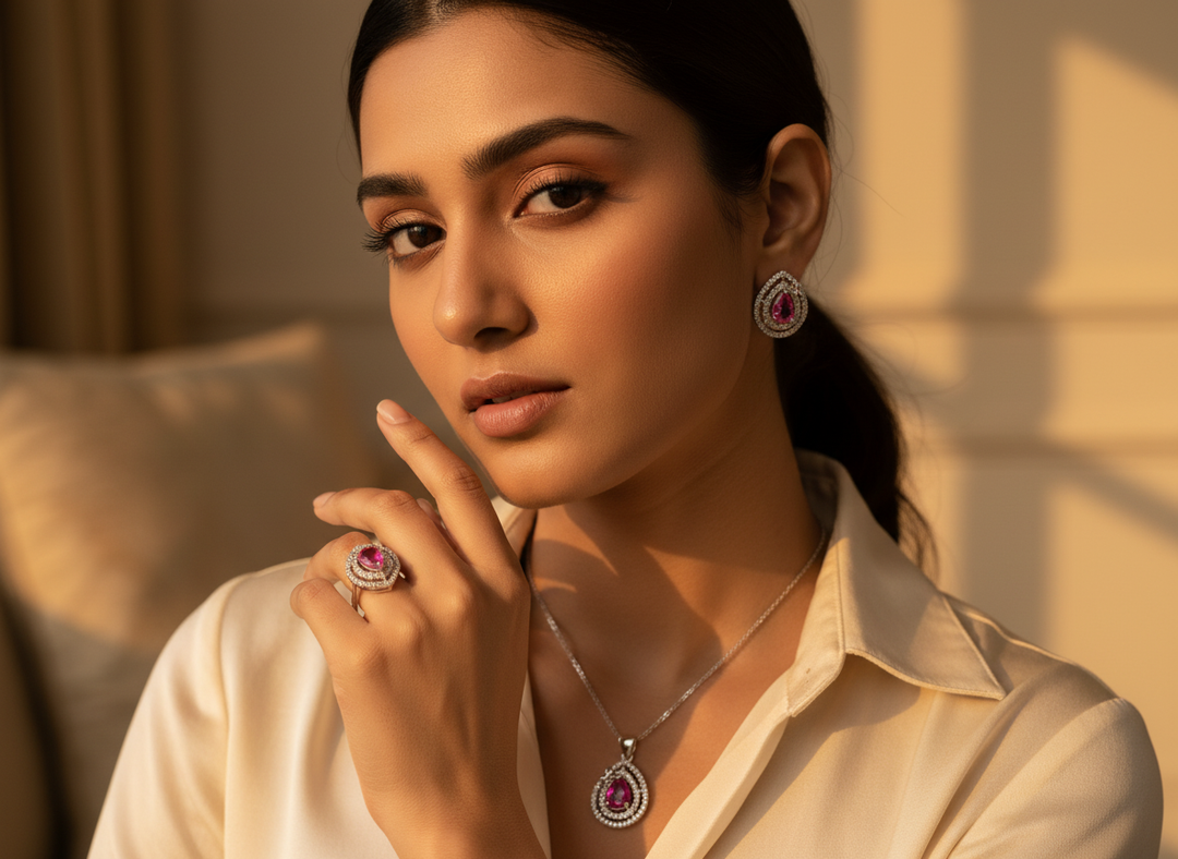 Silver Ruby Ring, Earrings & Pendant Set | Women's Jewelry Gift