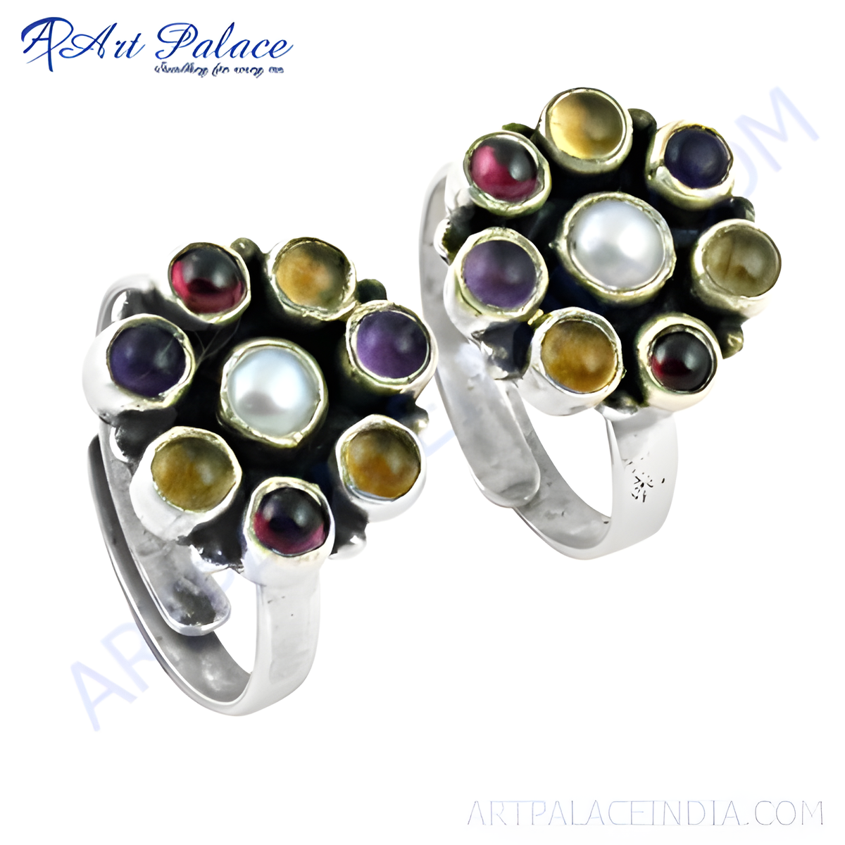 Sterling silver toe rings with colorful gemstones