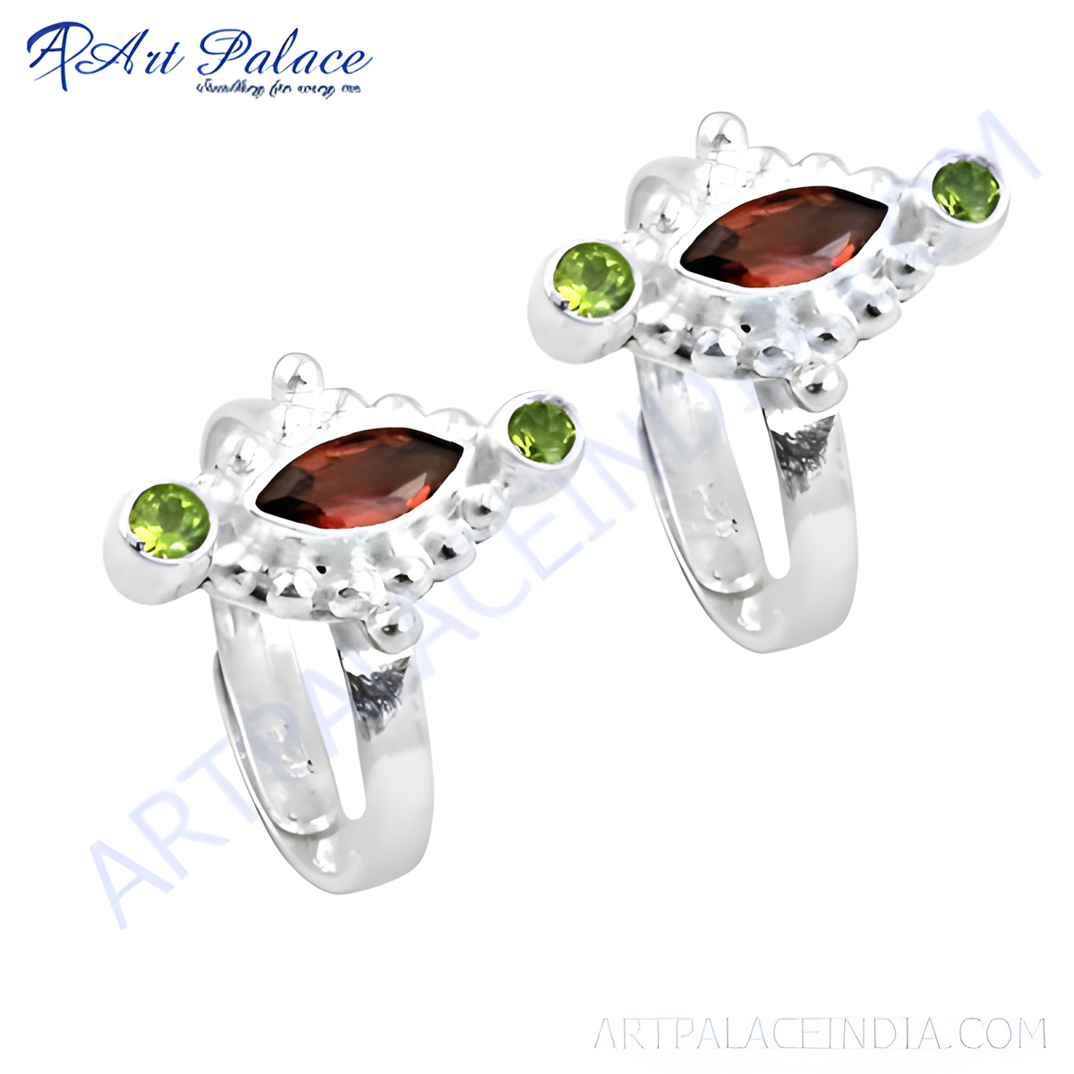 925 sterling silver toe rings with oval cut garnet and peridot gemstones