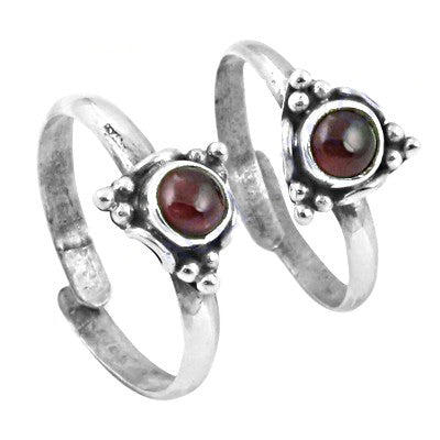 925 Silver Garnet Toe Rings for Women | Adjustable Jewelry