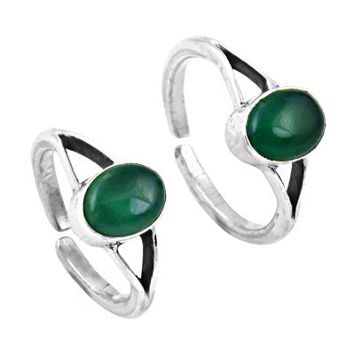 925 Silver Green Onyx Toe Rings for Women | Adjustable Jewelry