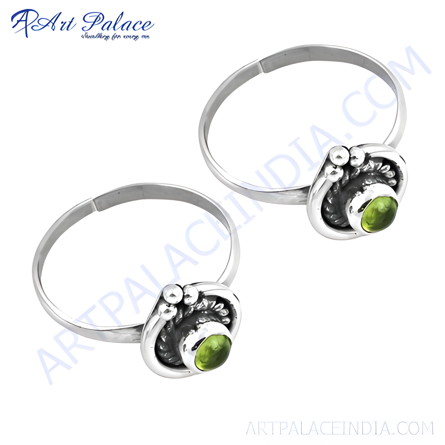 925 sterling silver toe rings with a green peridot gemstone in the center