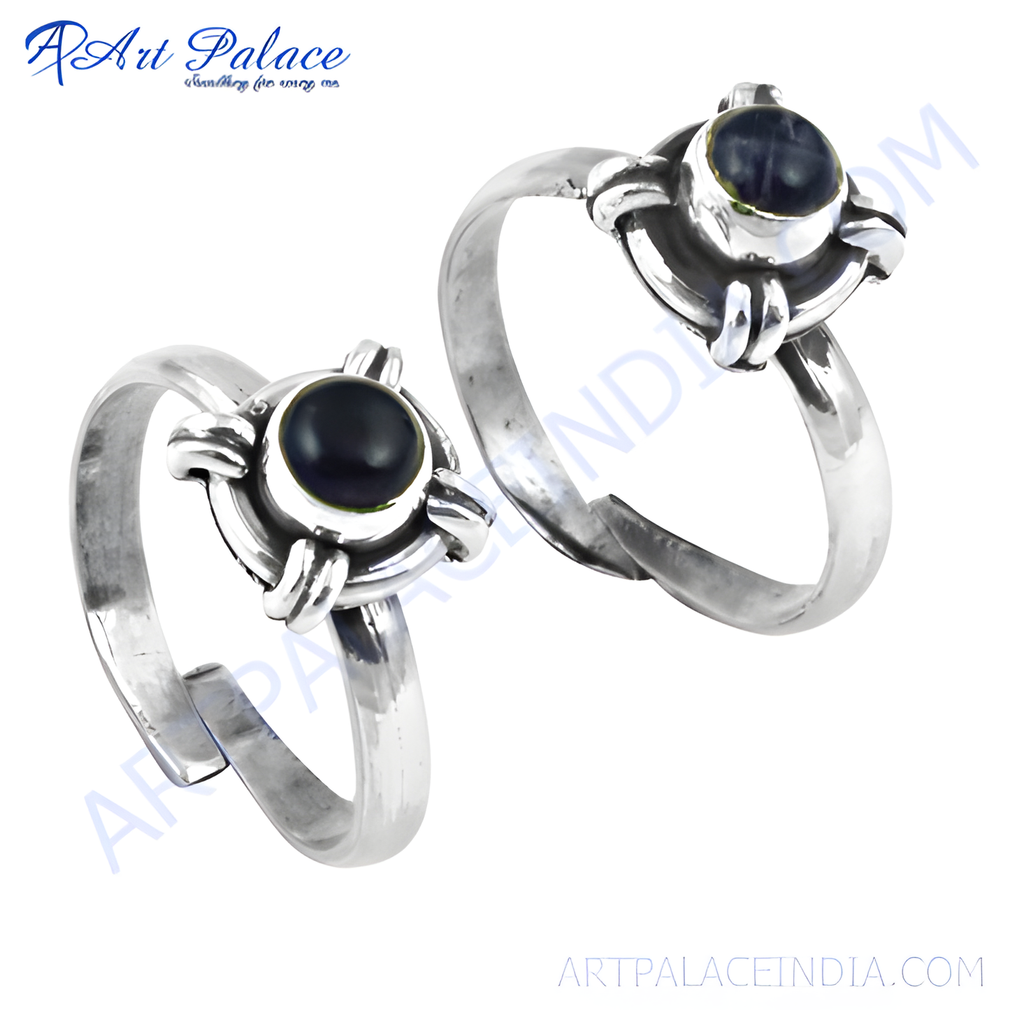 925 sterling silver toe rings with round black onyx gemstones. Adjustable design for comfortable wear.