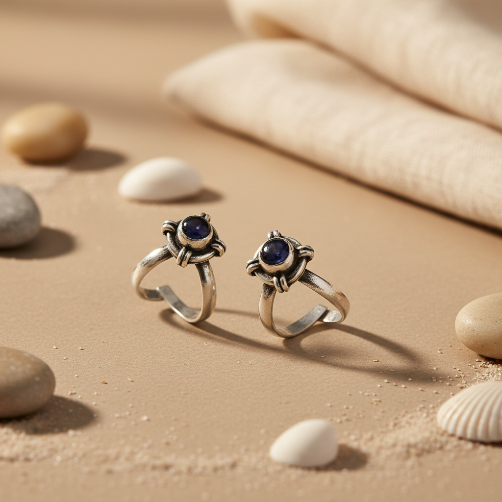 925 Silver Black Gemstone Adjustable Rings for Women