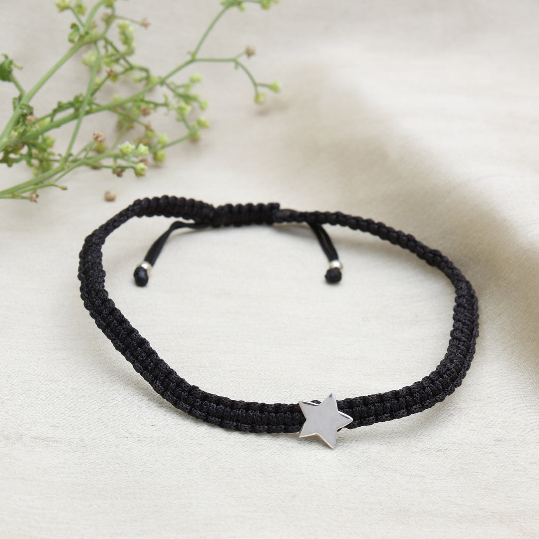 Black Paracord Star Bracelet | Adjustable Cord Jewelry for Men