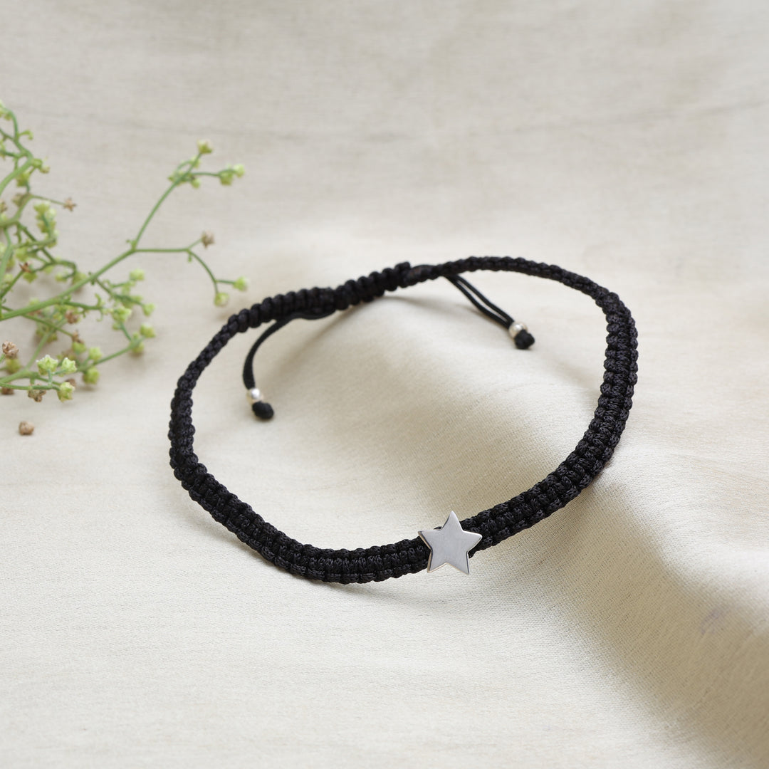 Black Paracord Star Bracelet | Adjustable Cord Jewelry for Men