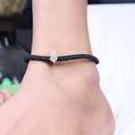 将图像加载到图库查看器中， 925 Sterling Silver Adjustable Leaf Bracelet with Black Cord
