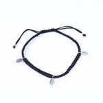 将图像加载到图库查看器中， Black Macrame Cord Bracelet with Silver Leaf Charms | Adjustable
