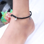将图像加载到图库查看器中， Black Macrame Cord Bracelet with Silver Leaf Charms | Adjustable
