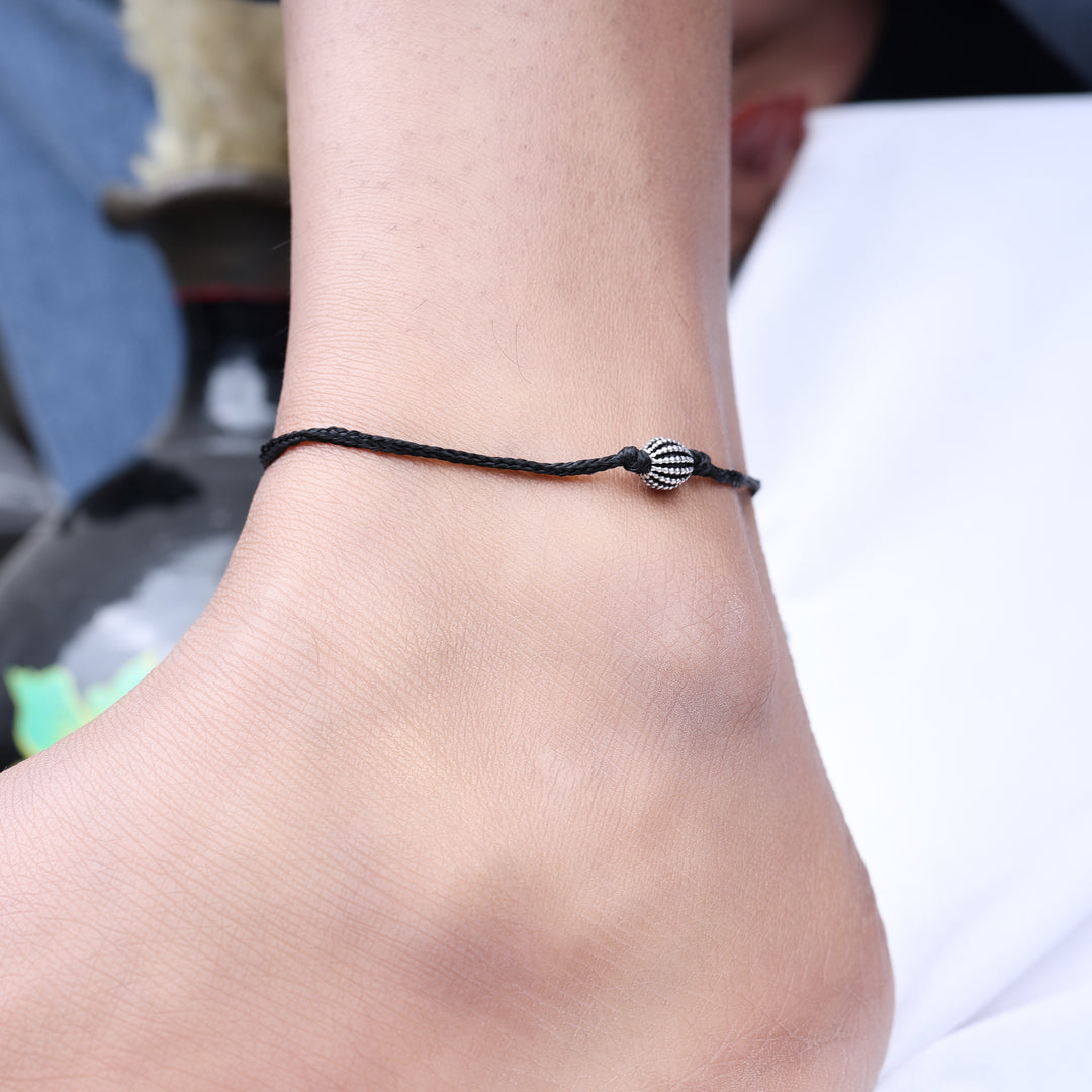 Black Cord Adjustable Bracelet with Oxidized Silver Beads