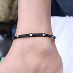 将图像加载到图库查看器中， Black Macrame Bracelet with Silver Beads | Adjustable Closure
