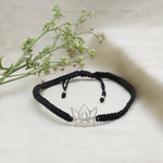 将图像加载到图库查看器中， Adjustable Black Cord Bracelet with Sterling Silver Lotus Charm
