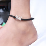 将图像加载到图库查看器中， Adjustable Black Cord Bracelet with Sterling Silver Lotus Charm
