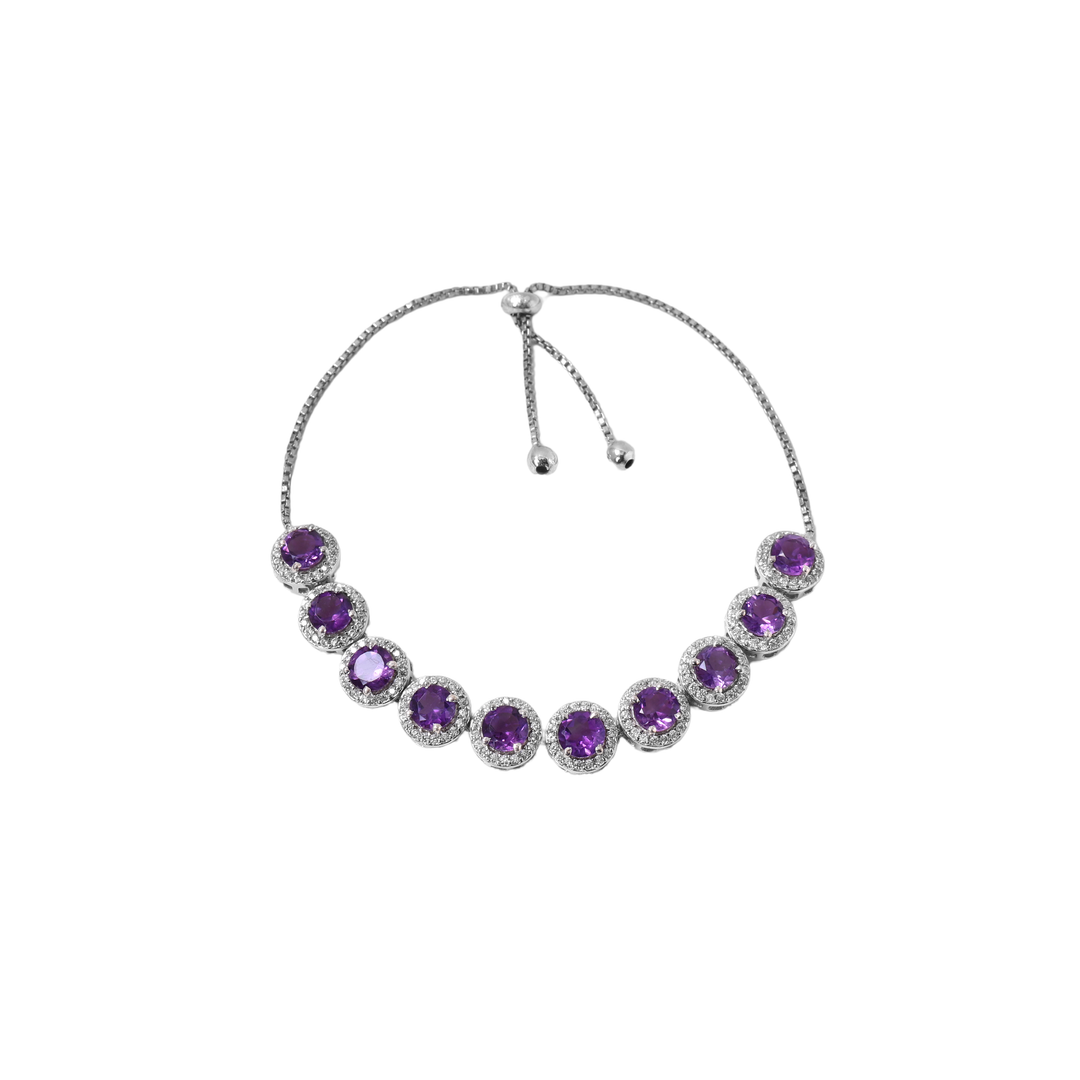 925 Silver Amethyst Bracelet for Women | Adjustable Jewelry