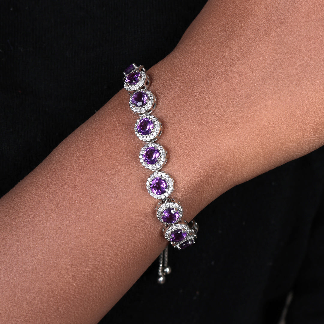 925 Silver Amethyst Bracelet for Women | Adjustable Jewelry