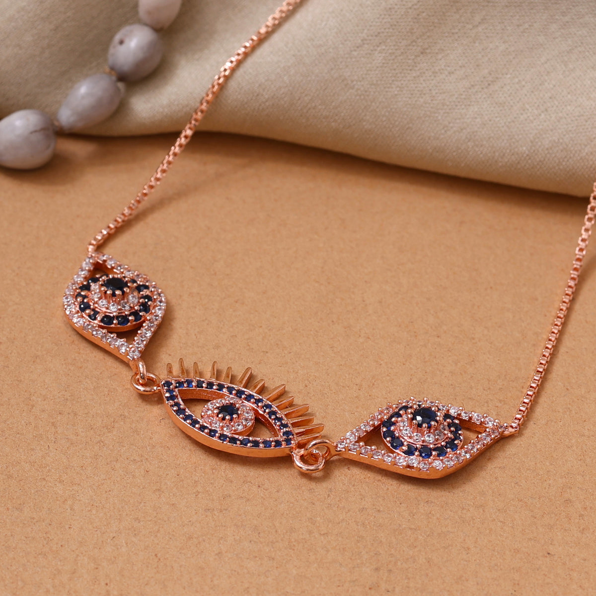 Pulsera de oro rosa con ojo malvado para mujer | joyería de protección