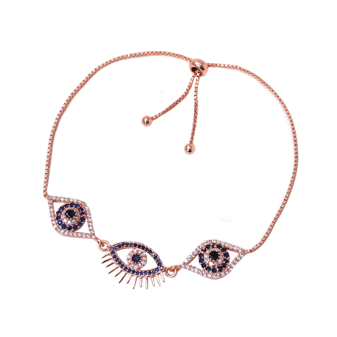 Pulsera de oro rosa con ojo malvado para mujer | Joyería de protección