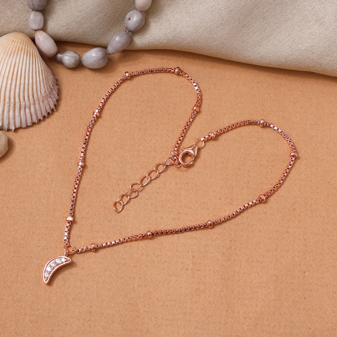 Tobillera Luna de Oro Rosa con Circonita Cúbica | Regalo de joyería para mujer