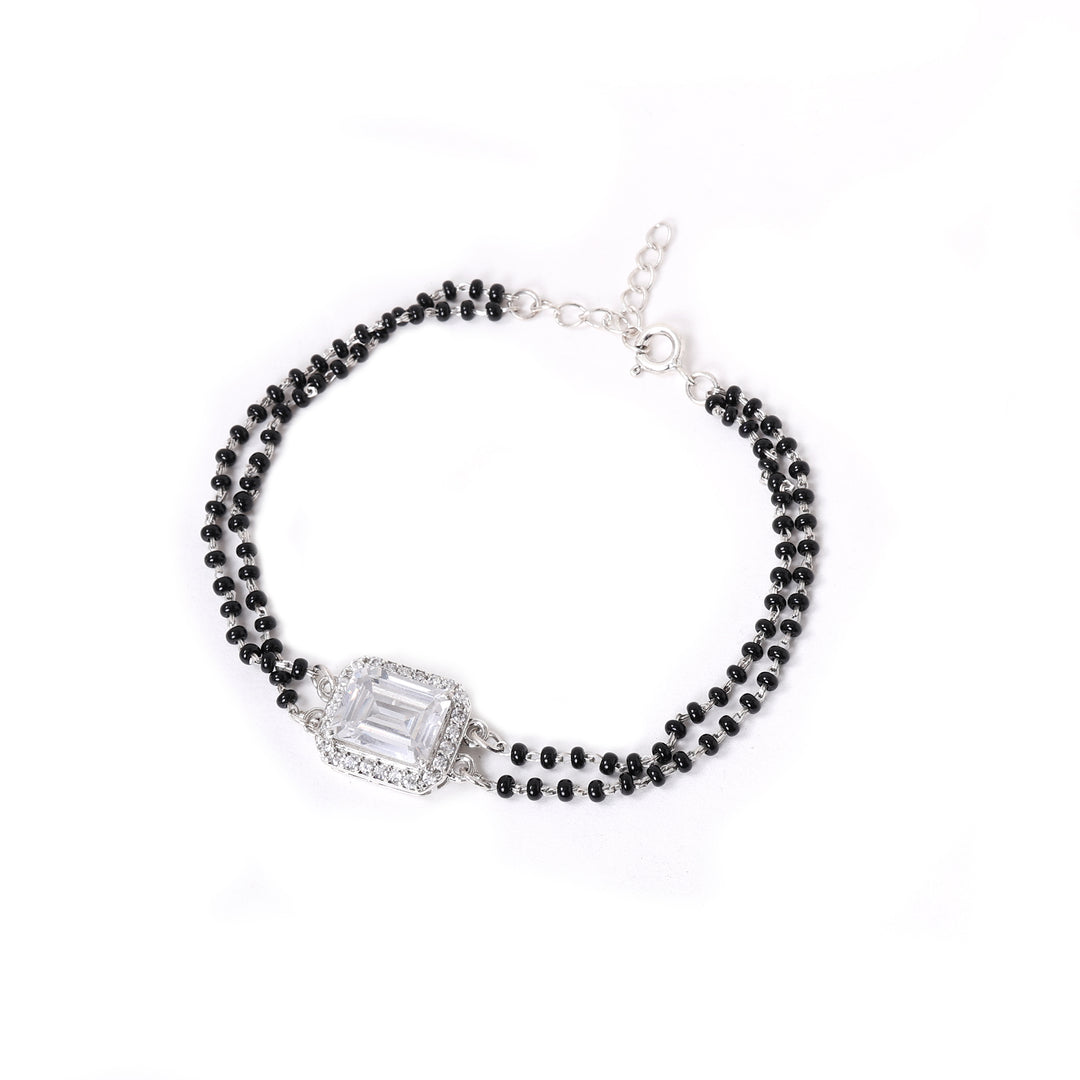 925 Silver Black Bead Bracelet with Cubic Zirconia | Women's Gift