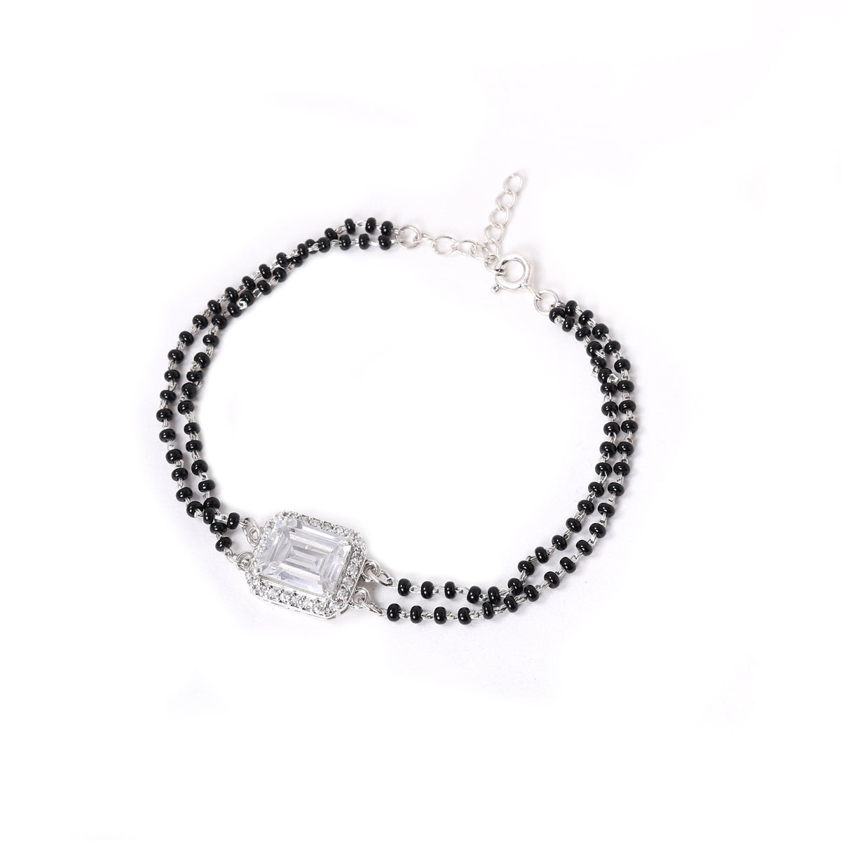 Pulsera de cuentas negras de plata 925 con circonitas cúbicas | regalo para mujer