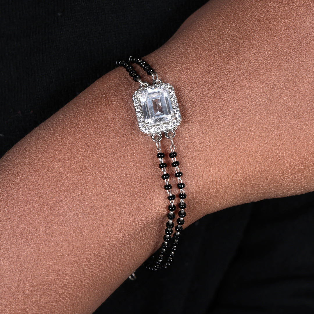 925 Silver Black Bead Bracelet with Cubic Zirconia | Women's Gift