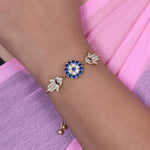 将图像加载到图库查看器中， 女士黄金哈姆萨之手及邪眼手链 | 护身饰品
