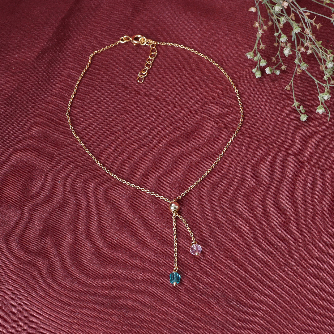 gold plating Adjustable Chain Bracelet with Gemstones | Women's Jewelry