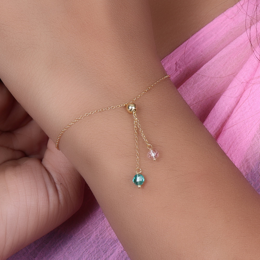 gold plating Adjustable Chain Bracelet with Gemstones | Women's Jewelry