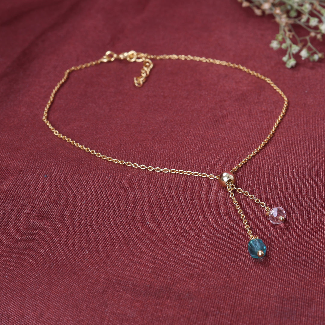 gold plating Adjustable Chain Bracelet with Gemstones | Women's Jewelry