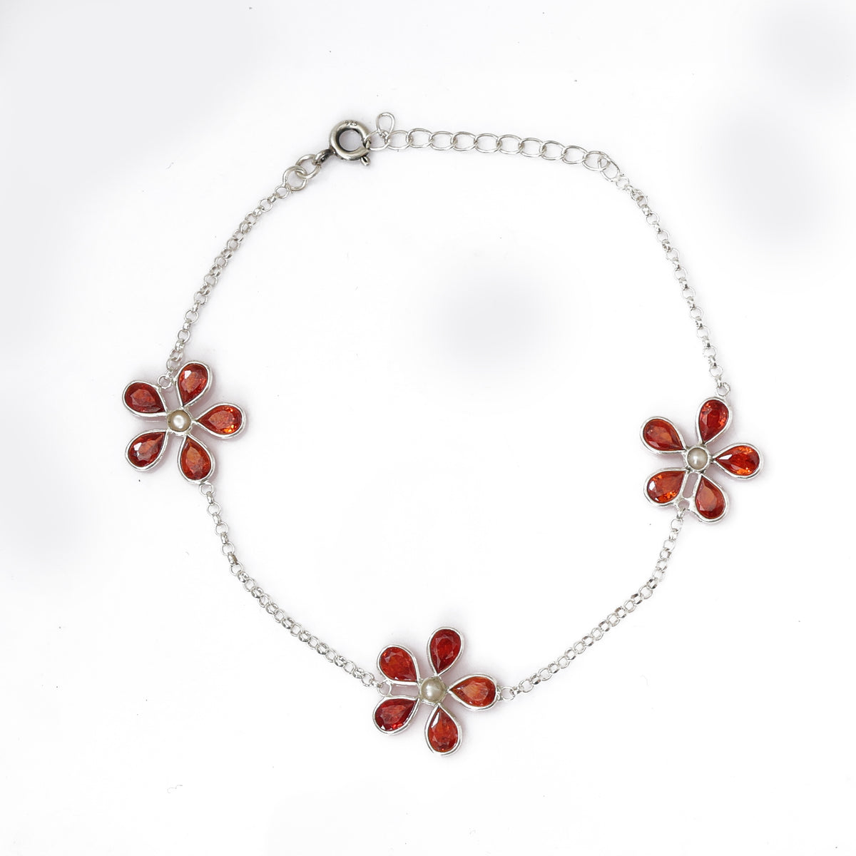 Pulsera de flores de plata 925 con granates | joyería para mujer