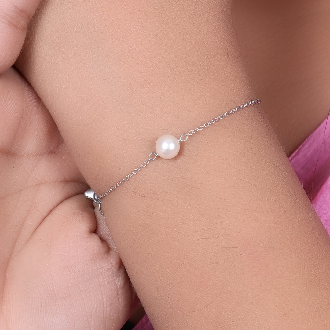 Silver Pearl Anklet for Women | Delicate Foot Jewelry Gift