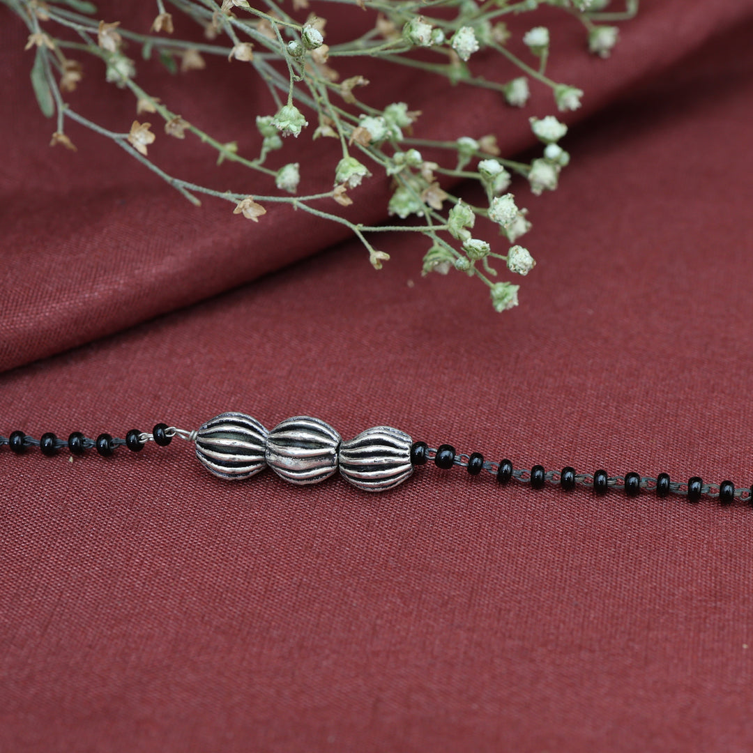 Silver Bead Bracelet for Women | Black Bead Jewelry Gift