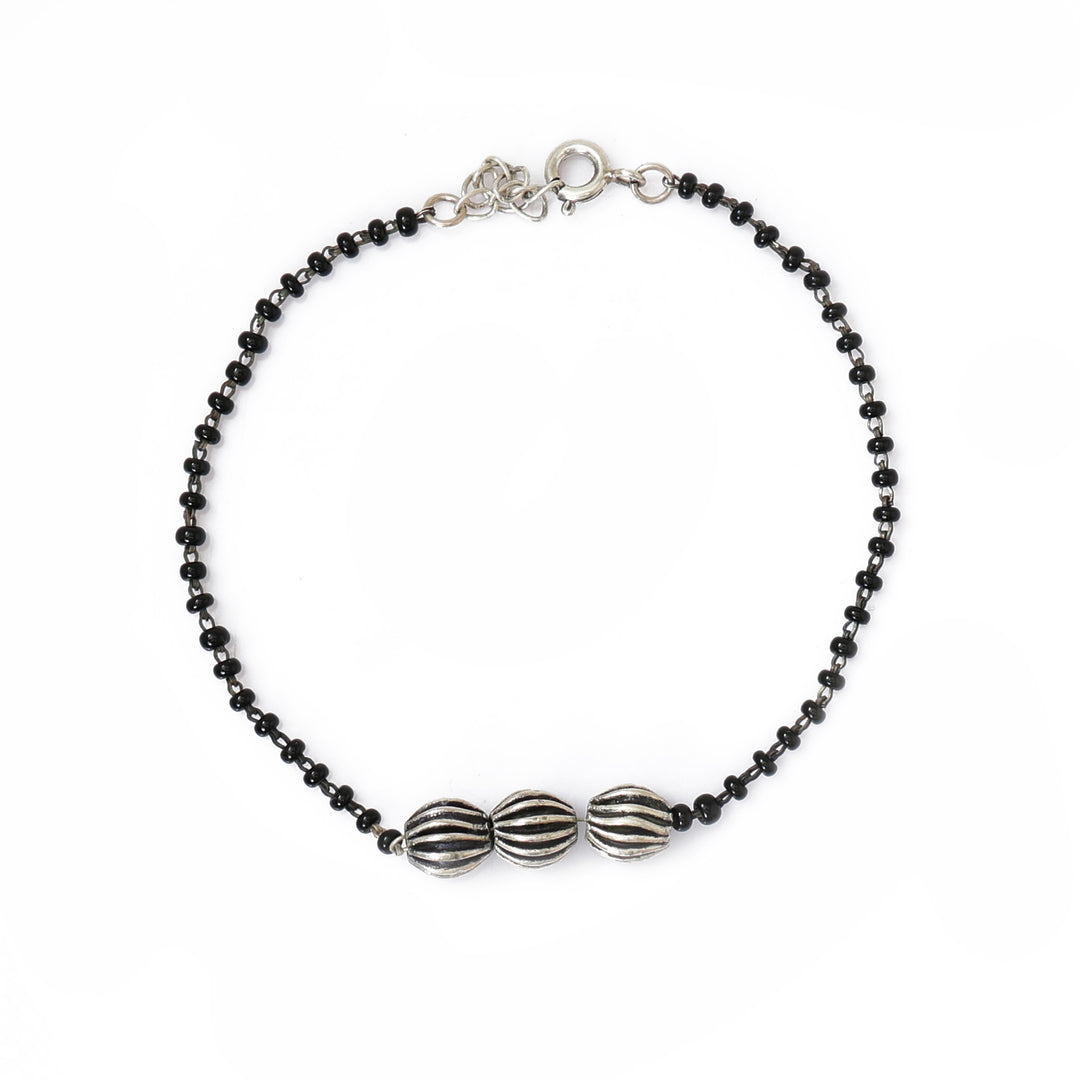 Silver Bead Bracelet for Women | Black Bead Jewelry Gift