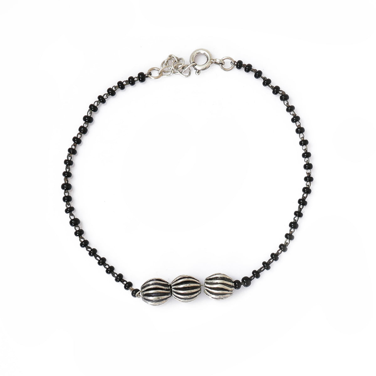 Pulsera de cuentas de plata para mujer | regalo de joyería de cuentas negras