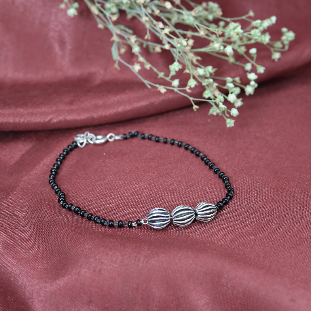 Silver Bead Bracelet for Women | Black Bead Jewelry Gift