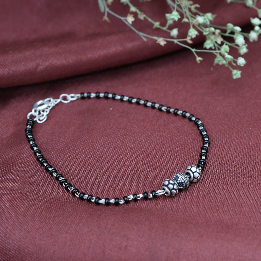 Pulsera de cuentas negras de plata 925 para mujer | Joyería de uso diario