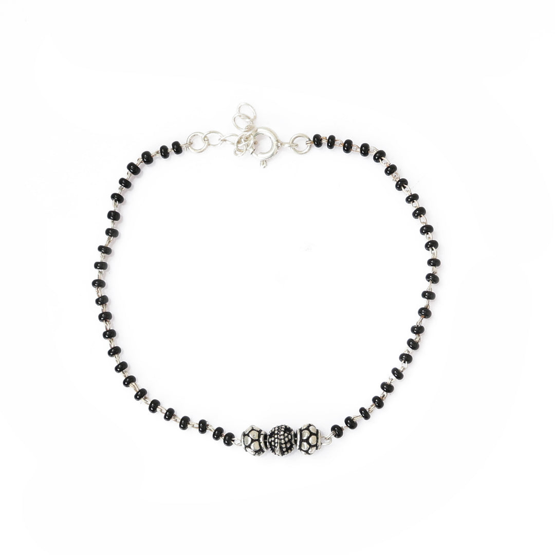 Pulsera de cuentas negras de plata 925 para mujer | Joyería de uso diario