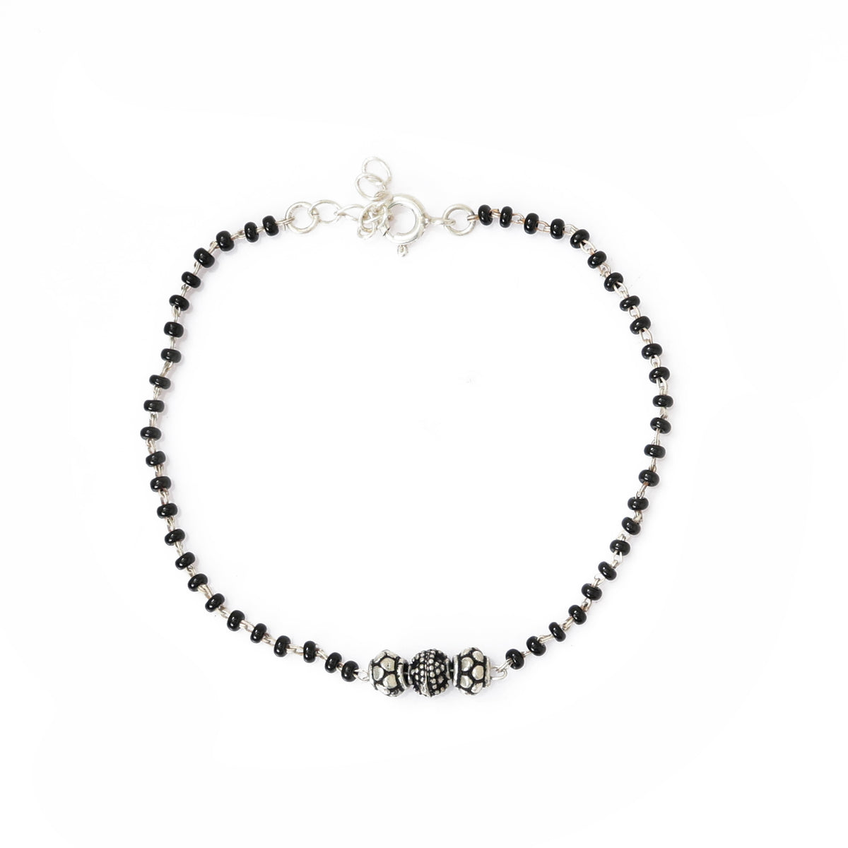 Pulsera de cuentas negras de plata 925 para mujer | joyería de uso diario
